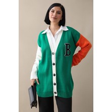 inStyle B Harf Baskılı Triko Hırka - Yeşil