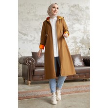 inStyle Beli Büzgülü Kapüşonlu Neon Trenç - Taba \ Turuncu