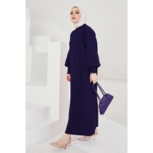 inStyle Mina Balon Kol Triko Elbise - Lacivert