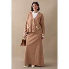 inStyle Dikiş Detay Etekli Camel Triko Takım