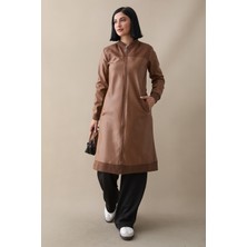 inStyle Ribanalı Fermuarlı Deri Kahverengi Kap