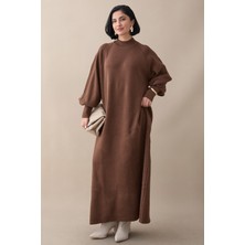 inStyle Mina Balon Kol Triko Elbise - Kahverengi