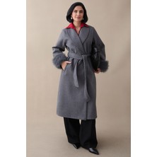 inStyle Kolu Peluş Astarsız Antrasit Kaşe Kaban