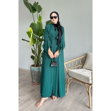 inStyle Kolu Ipli Büzgülü Zümrüt Yeşili Abaya