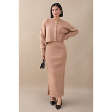 inStyle Hırkalı Fitilli Ikili Bej Triko Takım