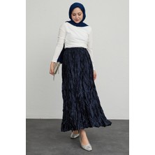 inStyle Incili Saten Kraş Lacivert Etek