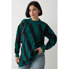 inStyle Yumoş Çift Şeritli Zümrüt Triko Kazak