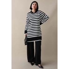 inStyle Gömlek Yaka Şeritli Siyah Triko Takım