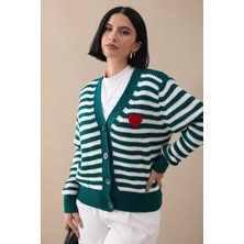 inStyle Kalpli Şeritli Zümrüt Yeşili Triko Hırka