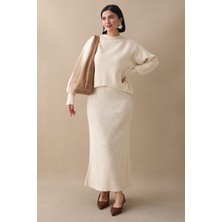 inStyle Balon Kollu Elbiseli Ekru Triko Takım