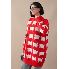 inStyle Kuzu Desen Triko Kazak - Kırmızı