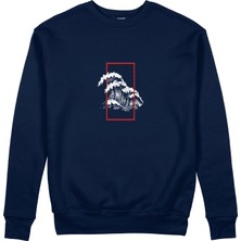 The Lucid Lab Perspektif Kanagawa Dalgası Sweatshirt - Lacivert
