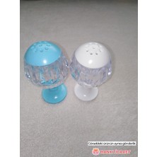 Feyza Design Şeffaf Kristal Görünümlü Kadeh Şekilli Tuzluk ve Biberlik Çift Seti