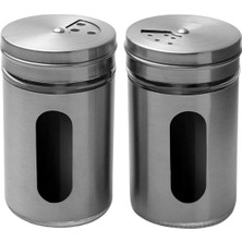 Feyza Design Cam ve Çelik Kaplamalı, Ayarlı Baharatlık Seti, 2 Adet, 5x8 cm