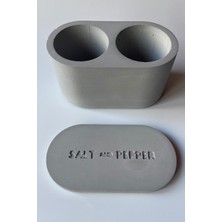 Feyza Design Şık 2 Bölmeli Beton Tuzluk Biberlik Seti, Kapaklı Gri Tasarım