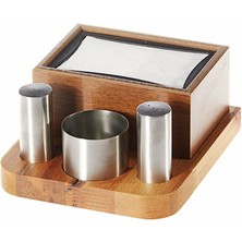 Feyza Design Şık Ahşap Peçetelikli Tuzluk Takımı, Modern ve Doğal Tasarım