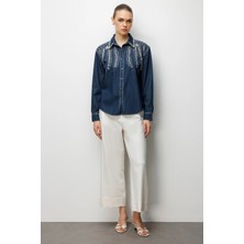 Ekol Aş Işlemeli Denim Görünümlü Gömlek 2910