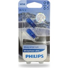 Philips T10 W5W Whitevision Ultra Park Ampulü Seti - 12V 5W Keskin Beyaz Işık - 2 Adet