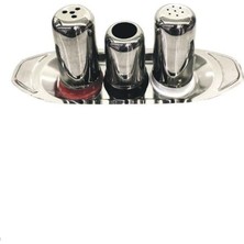 Feyza Design Büyük Boy Paslanmaz Çelik Tuzluk Baharatlık ve Kürdanlık Seti, 3'lü, 2,5cm Çap, 8cm Yük