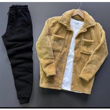 Insane Minds Erkek Cep Detaylı Pelüş Gömlek ve Eşofman Kombini Alt Üst