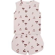 Antebies Organik Gots Sertifikalı Pembe Kiraz Masalı Desenli Kolsuz Bluz  Şortlu Kız Çocuk Pijama Takımı
