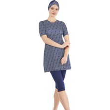 Estiva Yarı Kapalı Kısa Kollu Fermuarlı Etekli Taytlı Mayo