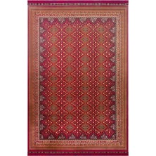 Cool Halı Mihra Kırmızı Klasik Etnik Saten Desenli Makine Dokuma Afgan Kaymaz Taban Oturma Odası Salon Halısı