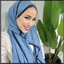 Modakaşmir Aminenesil Biyeli Müslin Şal Mavi Renk