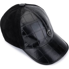 Tamer Tanca Erkek Hakiki Deri Siyah Beyzbol Şapka 524 1137 Spk SK24-25 Syh Kroko/nbk