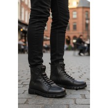 Komcero 2K8518-HK-350 Hakiki Deri Içi Kürklü Kaymaz Siyah Erkek Bot