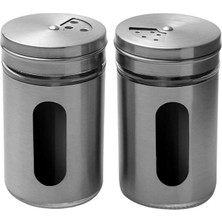 Feyza Design 2’li Baharatlık Tuzluk Karabiberlik Cam ve Paslanmaz Çelik Kaplamalı