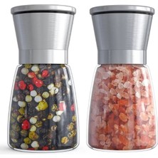 Feyza Design 2'li Baharat Öğütücü Seti, Seramik Bıçak, Paslanmaz Çelik Kapaklı, Ayarlanabilir