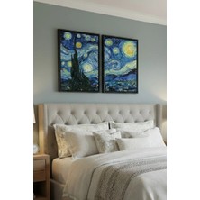 Safir Design Lüks Mavi ve Sarı Yıldızlı Gece Van Gogh Tarzı Duvar Sanatı | Modern Çerçeveli Tablo