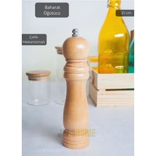 Feyza Design Ahşap Karabiber Değirmeni, Kalınlık Ayarlı, Çelik Bıçaklı, 21 cm