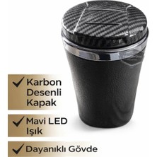 ŞüsCarOto Aksesuar Üniversal Porselen Yanmaz Koku Geçirmez Mavi Işıklı Lüx Oto Küllük Dumansız Kapaklı Spor Araç Içi Küllük Araba Küllüğü Karbon Kapak