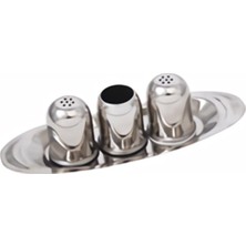 Feyza Design Paslanmaz Çelik 3’lü Tuzluk Biberlik ve Kürdanlık Seti Tepsili