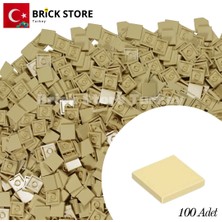 LEGO Yedek PARÇALAR,100 Adet 2x2 Tile Düz Fayans Parçası, Krem Rengi (Tan ), 3068