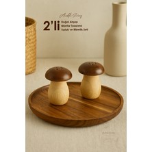 Feyza Design Ahşap Mantar Tasarımlı Tuzluk Biberlik 2'li Seti, Şık Sunum Için