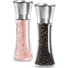 Feyza Design Paslanmaz Çelik Kapaklı Tuz ve Karabiber Öğütücü Seti, 19 Cm, 2'li
