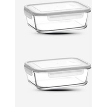 Feyza Design Dikdörtgen Beyaz Saklama Kabı 2'li Set, 1200CC, Kilitli Kapakli