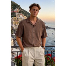 Damga Erkek Trend Polo Yaka Oversize Kahve Keten Gömlek