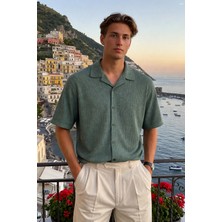 Damga Erkek Trend Polo Yaka Oversize Haki Keten Gömlek