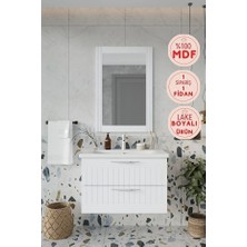 Erguvan Gümüş Kulp Beyaz Demonte 80 cm Lavabolu Banyo Dolabı Ayna Lavabo