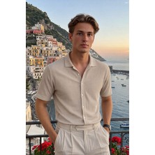 Damga Erkek Trend Polo Yaka Oversize Krem Keten Gömlek