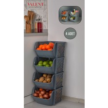 Feyza Design 4 Katlı Çok Amaçlı Sebzelik ve Düzenleyici, Gri