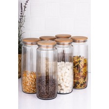 Feyza Design 6'lı Büyük Boy Cam Kavanoz Seti, Vakum Kapaklı, 1500 Ml, Erzak ve Bakliyat Saklama