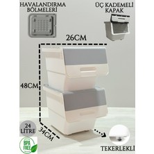 Feyza Design 2'li Gri Beyaz Çok Amaçlı Sepet ve Patateslik, 24L
