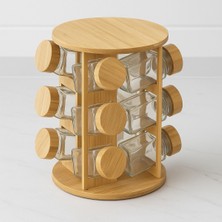 Feyza Design Bambu Dönerli 12’li Cam Baharatlık Seti, Şık ve Kullanışlı Mutfak Aksesuarı