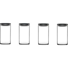 Feyza Design Vakumlu Cam Kavanoz Seti, 4'lü, Gri, Erzak Saklama Kabı