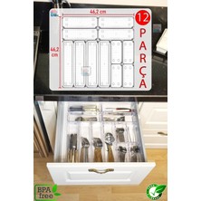 Feyza Design 12'li Modüler Mutfak Çekmece Organizer Seti, Şeffaf ve Düzenli Görünüm